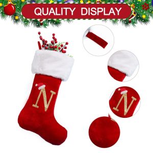 Christmas Alphabet  Embroidery Red Christmas Stocking Gift Bag For Home Outdoor Garden Christmas Tree Ornaments Decorations Gift