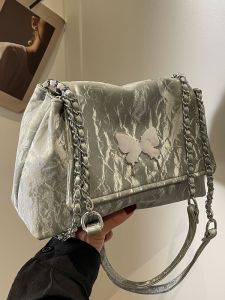 กระเป๋าสะพายข้างผู้หญิงแบบสะพายไหล่เดี่ยว สายโซ่ผีเสื้อ กระเป๋าถือทรง Tote กระเป๋าสะพายประจำวัน กระเป๋าสะพายข้าง PU ลายสก็อต