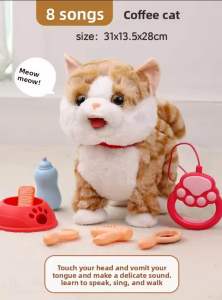 Kids Electric Walking Talking Cat Plush Toy – Simulation Kitty with Meow Sound & Tongue Out