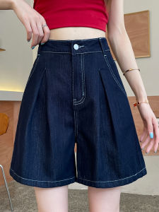 กางเกงขาสั้นผ้ายีนส์ทรงตรงเอวสูงสำหรับผู้หญิง กางเกงขาสั้นผ้าไหมน้ำแข็ง ทรงหลวม ไซส์ใหญ่ กางเกงขายาวครึ่งแข้งบาง ทรงหลวม ทรงหลวม