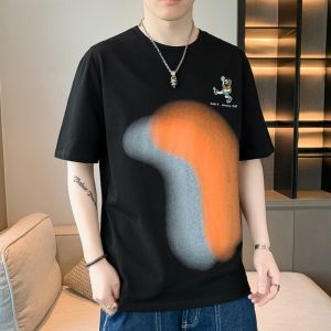 ROMON | Áo thun cotton nguyên chất tay ngắn mùa hè thoáng khí thường ngày in họa tiết cổ tròn thương hiệu thời trang nam áo phông