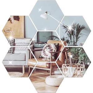 24/48Pcs Hexagon 3D Mirror Wall Sticker / DIY Self-adhesive Mirror Decals / Art Wall Stickers for Home Decoration
