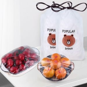 Set 100 chiếc màng bọc thực phẩm co giãn có thể tái sử dụng tặng kèm túi đựng hình gấu