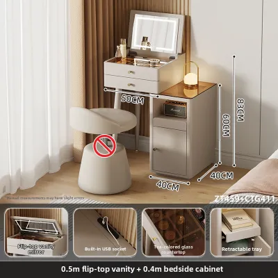 YANGYING | Italian Minimalist Flip Top Vanity Nightstand with Storage