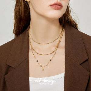 Ebfwind Natural Stone Star Necklace Three-Layered Stacking Sweater Chain Integrated Design Elegant Feel Titanium Steel Jewelry
