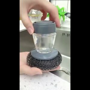 Handhold Dishwashing Scrubber Steel Wool Brushes Press-type Scourer with Soap Dispenser