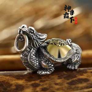 Original Design Dragon Turtle Pendant Necklace Mens Powerful Black Silver Tortoise Lucky Charm Protective Head Turtle