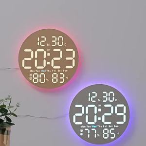 10 Inch Digital Wall Clock with Remote 9 Colors Mood Light  Date TEMP Humidity Timing Auto Dimming LED Alarm Clock for Gym Yoga