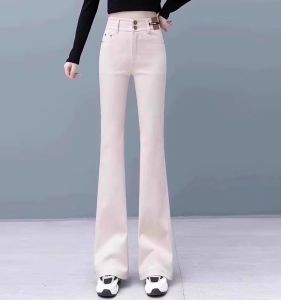 High Waist Denim Jeans Stylish Slim Fit Micro Flared Pants Versatile Deep Color Nine Points Jeans for Women in Autumn And Spring