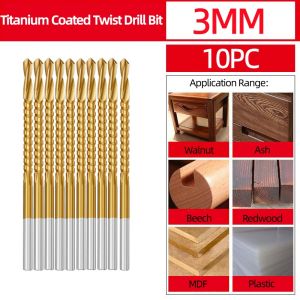 deli | 10pcs Sawtooth Twist Drill Bit Titanium Coated HSS 2-in-1 Drill & Saw Bit 3/4/5/6/6.5/8mm Wood Plastic Grooving Drilling Bit