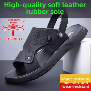 DRAGON-FLY | Slip-Resistant Soft Bottom Mens Casual Beach Sandals Genuine Leather