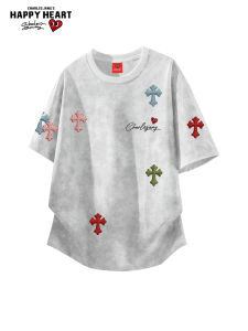 CHARLES JANGS HAPPY HEART | Heart Cross Tie Dye American Short Sleeve T-Shirt