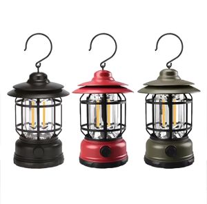 Portable Emergency Light Dimmer Switch Vintage Camping Lanterns Rechargeable Led with Hook