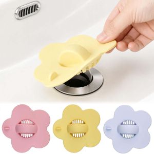 Flower-Shaped Drain Plug Flippable Drain Filter Screen Silicone Hair Filter Catcher Sink Anti-Blocking Strainer Kitchen Bathroom Drain Stopper