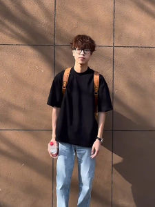 Black Cleanfit American Style Short Sleeve T-Shirt Pure Cotton Heavyweight Half Sleeve Shoulder Appropriate Summer Mens Fashion Casual Wear