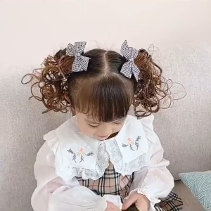 2PCS/Set KiSEds Curly Wig Hair Clip Girls Baby Cute Fluffy Curly Bow Hairpin Hair Accessories/MS