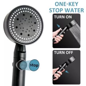 MJ88 Kepala Shower Mandi Hitam / Set Kepala Shower Kamar Mandi Tekanan Tinggi Desain Minimalis Aestetik Hitam / Shower Kamar mandi Set Hitam Minimalis 5 Mode Spray Holder dan Selang / Kepala Pancuran Genggam Tekanan Tinggi 5 Mode Hemat Air