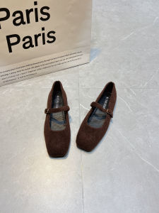Woolen Fluffy Shoes Womens Winter Wear Buckle Mary Jane Shoes Flats Soft Bottom Low-Cut Fairy Wanwan Lei Style Square Head