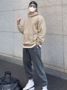 Heavyweight F-Logo Hoodie Sweatshirt Mens American High Street Couples Hooded Sweatshirt Printed Arc Shape behind Fleece