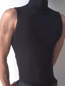 เสื้อกั๊กคอตั้งทรงหลวมสไตล์อเมริกันสำหรับผู้ชาย ผ้าฝ้ายผสมน้ำแข็งอุปกรณ์กีฬา แขนกุด ทรงเข้ารูป ฤดูร้อน 2025