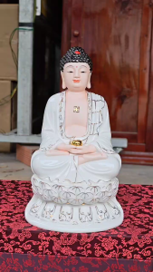 Tượng Phật A Di Đà bằng sứ đức hóa ngồi trên đài sen cao 31cm