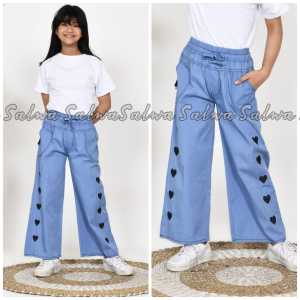 CELANA KULOT JEANS ANAK BORDIR LOVE USIA 5 TAHUN SAMPAI 17 TAHUN