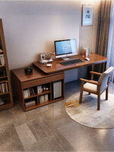 Extendable Solid Wood Computer Desk Home Bedroom Student Writing Table Bookshelf Study Desk Simple Modern Style Rubber Wood
