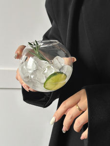 Personalized Moon Glass Cup round Ball Ice Hockey Cup Atmosphere Coffee Drink Beverage Juice Transparent Nordic Style Cup