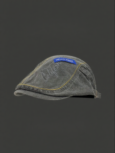 Retro Distressed Blue Label Denim Beret Hat