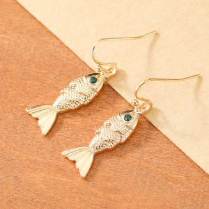 Bohemian-style Small Fish-shaped Earrings with Artificial Gemstones as Accents Suitable for Ladies Cocktail Party or Date Wear