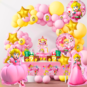 Bandai | 123 Pcs Princess Peach Birthday Decorations Set-Peach Latex Balloons&Foil Balloons for Princess Peach Balloon Party Decorations
