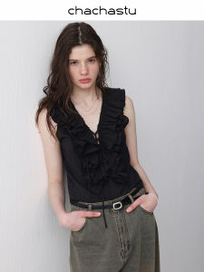 Áo Blouse Vòng Cổ V Đa Lớp Voan Không Tay có Dây Kéo cho Mùa Hè