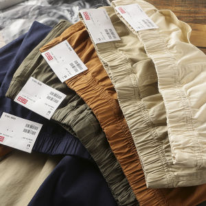 Mens Casual Straight Leg Elastic Waist Nine-Tenths Length Pants Comfortable Stretchy Spring Autumn Season Pure Color Trousers