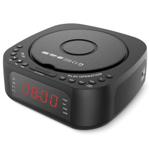 CD Player Alarm Clock with RemoteCD/MP3 Bluetooth FM radio with SpeakersUSB chargerDimmable LED displaydual alarms bedroom