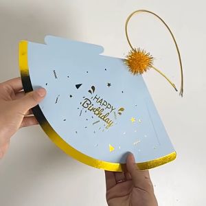 1pcs Happy Birthday Party Hats Gold Letter Artificial Flower Decoration Crown Decorations Party Heart Star Crown Decor Kids Boy(748)