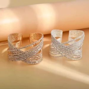 1pc Ladies Fashion Open Bracelet Six by Six Rhinestone Crossover Bracelet Party Rhinestone Bracelet