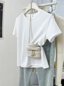 Basic Pink Short Sleeve T-Shirt Womens Summer Design Sense Shoulder Width Short Style Top New 2026 Cotton Polyester Blend