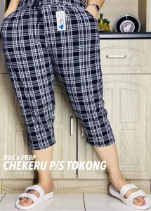 Plus Size Checkered Tokong Pants with Pockets for Women 1Size fit up to 40 Waist