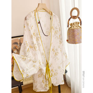 XIAOER | Áo Khoác Nhẹ Tencel và Linen In Nước Màu Đối Chiếu