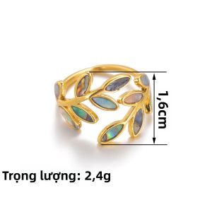 Nhẫn Vỏ Bào Ngư Tự Nhiên Kissmoon Dành Cho Nữ Thiết Kế Lá Mở Tối Giản Thép Không Gỉ Mạ Vàng Trang Sức Thời Trang Quà Tặng