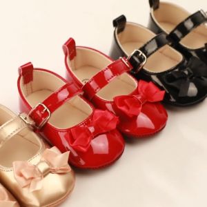 Baby Spring and Autumn Christmas Cute Bow Solid Soft Sole Princess Shoes 0-18 Months Newborn Casual Walking Shoes
