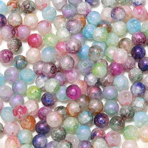 20PCS 10mm sáng bóng đèn màu tím ngọc trai Crackle hạt pha lê thủy tinh vòng hạt đệm rời cho vòng đeo tay vòng cổ tự làm Phụ kiện làm đồ trang sức