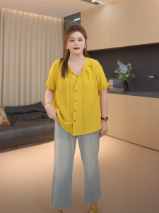 เสื้อเชิ้ตผ้าชีฟองแขนสั้นไซส์ใหญ่ผูกโบว์ ทรงหลวม สไตล์เกาหลี ทรงเข้ารูป ฤดูร้อน 2025 เสื้อผ้าทำงานผู้หญิง