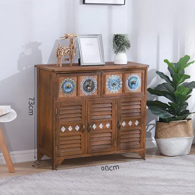 American Style Painted Wood Storage Cabinet Bedroom Nightstand Living Room Entrance Hall Cabinet Multi-Functional Adult Furniture