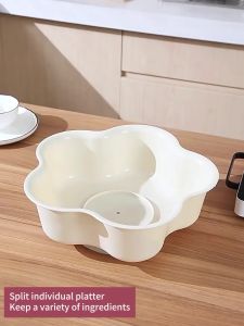 อุปกรณ์ครัว อเนกประสงค์ หมุนได้ ตะกร้าท่อระบายน้ำ ถาดเตรียมอาหาร ตะกร้าผักแบบแบ่งช่อง จานผลไม้ ถาดระบายน้ํา