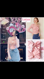 Lotus | Áo Kiểu Cổ Chéo Chữ X Đẹp Thun Cotton Màu Hồng Baby Dự Tiệc | Áo Thun Tay Dài Nữ | Áo Phông Màu Trơn Kiểu Croptop Ôm Body Tôn Dáng