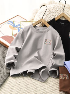 Boys Casual round Neck Long Sleeve T-Shirt Spring Autumn Solid Color Base Layer Shirt Comfortable Breathable Sweat Absorbent