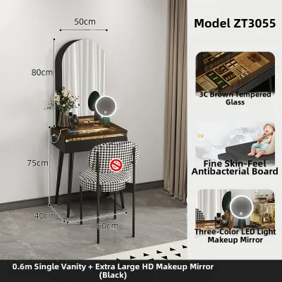 YANGYING | Compact Modern Black Makeup Vanity Table for Small Bedrooms Jewelry Display and Storage