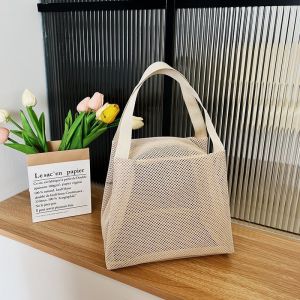 Large Capacity Mesh Bag with handle Travel Toiltery Makeup Bag Portable Beach Bag Cosmetic Zipper Pouch Shopping Bag