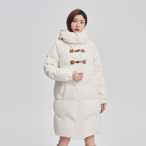 Yaloo Mid-Length Duck down Jacket Womens Casual Detachable Hooded Coat Korean Style Pure Color Commute Zipper Pocket